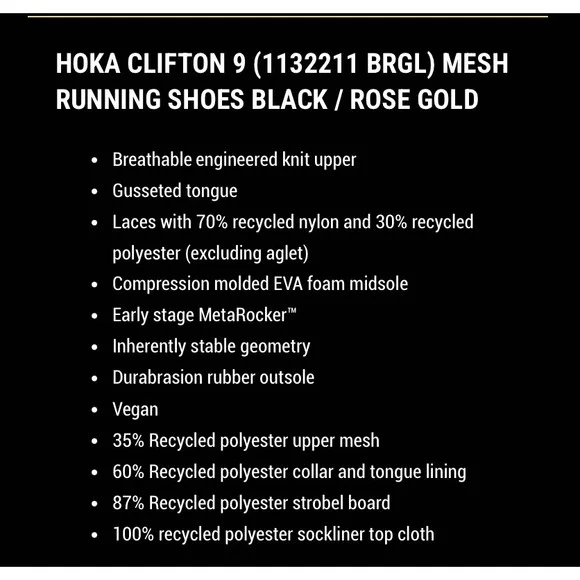 Hoka Clifton 9 Running Shoes - Breathable Mesh, Lightweight, Rose Gold Accents - Picture 9 of 9